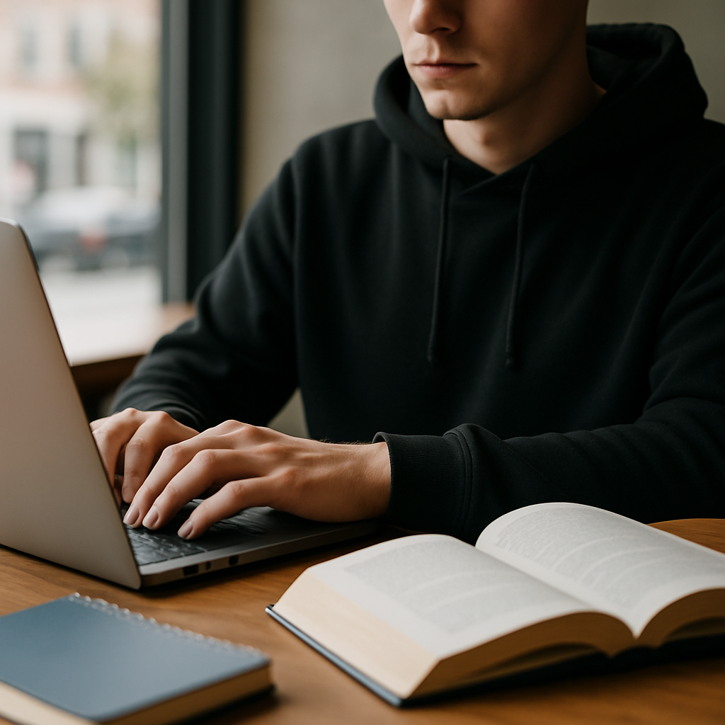Ghostwriter Arbeiten am Laptop mit Notizen