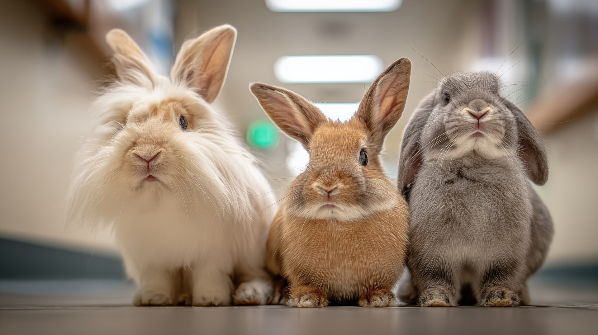 Drei Kaninchen sitzen nebeneinander | Welpenfutter